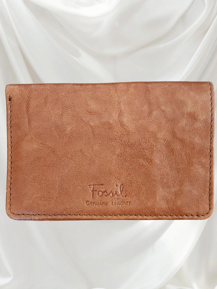 Cartera portatarjetas vintage de cuero cosida floral fósil Foto 4 de 4