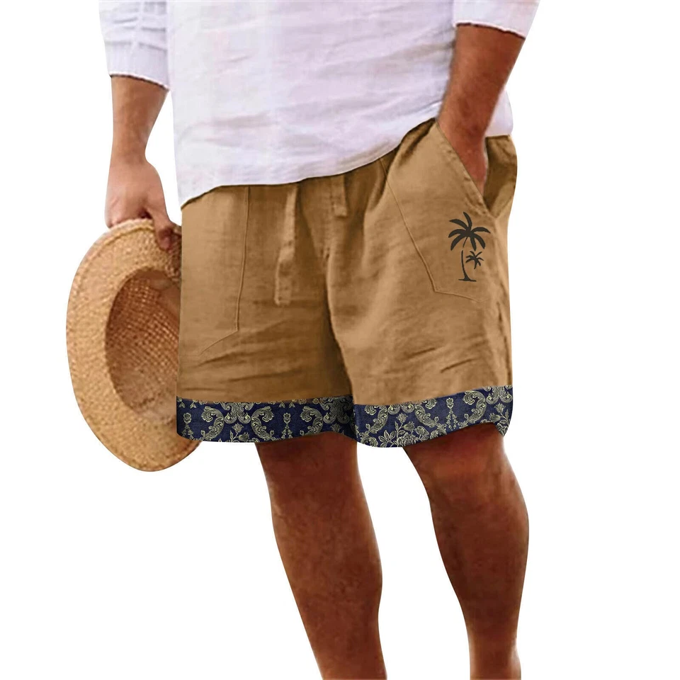 Шорты мужские HawaiiBeach хлопок лен повседневные свободные шорты брюки с цветочным принтом #SML - Изображение 3 из 4