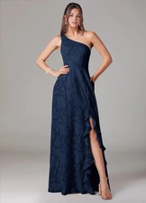 Azazie Ellianna Dark Navy One Shoulder Floral NEW Bridesmaid Dress Size 26