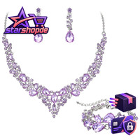 Halskette Ohrringe Armband Set Damen Kristall Tropfen Cluster Schmuckset