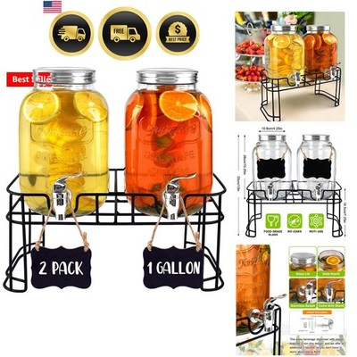 2 Pack 1 Gallon Drink Dispenser with Stainless Steel Spigot, Sun Tea Glass Ma...