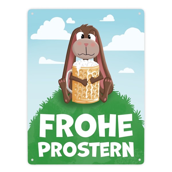 Frohe Prostern Betrunkener Osterhase Metallschild XXL In 28X38 Cm FüR Ostern-image