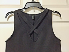Black Babydoll Dress Criss Cross V-Neck Rib Knit w/Stretch Sz Small Forever 21