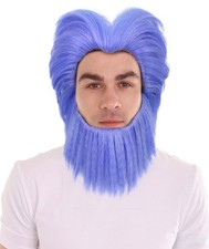 Adult Men's Short Wave Blue Mixed Beard and Wig for Halloween and Stage