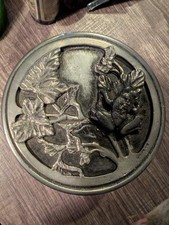 Vintage Metzke Frog Lily Pad Round Pewter Tin Trinket Box X