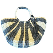 Sun N Sand Accessories Woven Straw Handbag Womens One Size Black Tan Tassel Boho