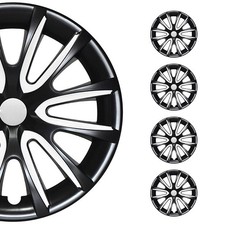 14 Inch Hubcaps Wheel Rim Cover Glossy Black With White Insert 4pcs Set