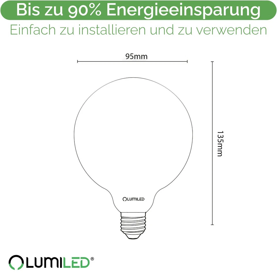LUMILED 3x E27 G95 LED Vintage Retro Globe Milchig Glühlampe Glühbirne Alt klar - Bild 3 von 4