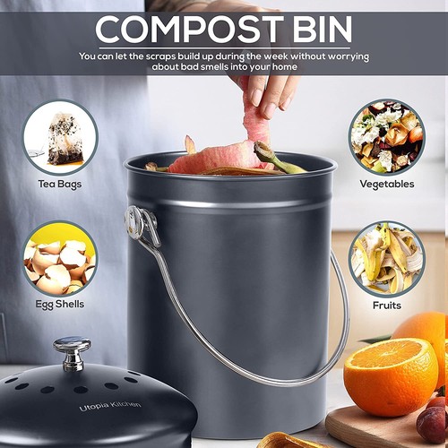 Compost Bin with Lid and 1.3 Gallon Compose Spare Charcoal Filter Utopia Kitchen - Afbeelding 34 van 62