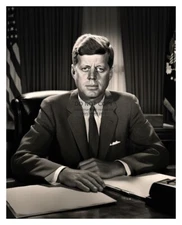 PRESIDENT JOHN F. KENNEDY JFK SITTING AT DESK B&W 8X10 AI PHOTO