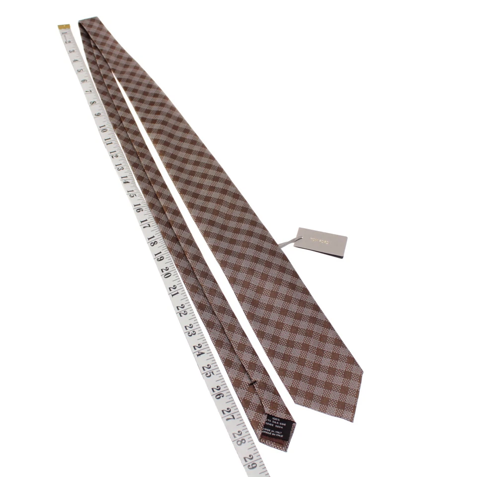 Tom Ford новый с Ярлыками галстук в коричневый/черный/белый чек 100% шелк сделано в Италии - Изображение 3 из 4