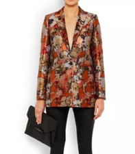 Givenchy Metallic Floral Silk Blend Jacquard Blazer Button Closure, Sz 40fr, 8us