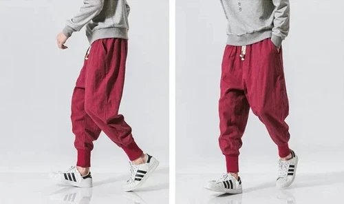 Lässige Herren Japanische Jogginghose Baumwolle Leinen Stretch Gummizug Hose Jogger - Bild 13 von 27