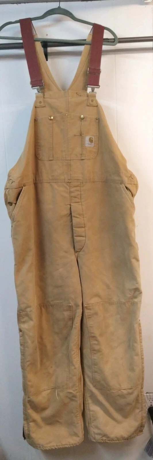VTG Carhartt MN 46 x 31" Bib Overall Double Knee Duck Canvas Quilt Lined