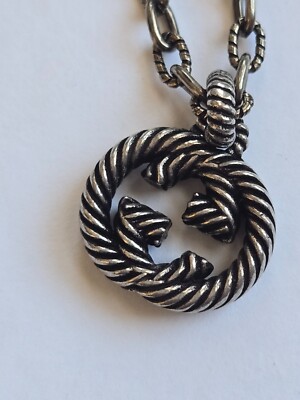 Gucci Aged Sterling Silver Interlocking G Pendant Necklace