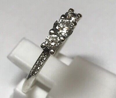 Pandora Sterling Silver Three Stone Cubic Zirconia RIng Size Pandora Sterling Silver Three Stone Cubic Zirconia RIng Size