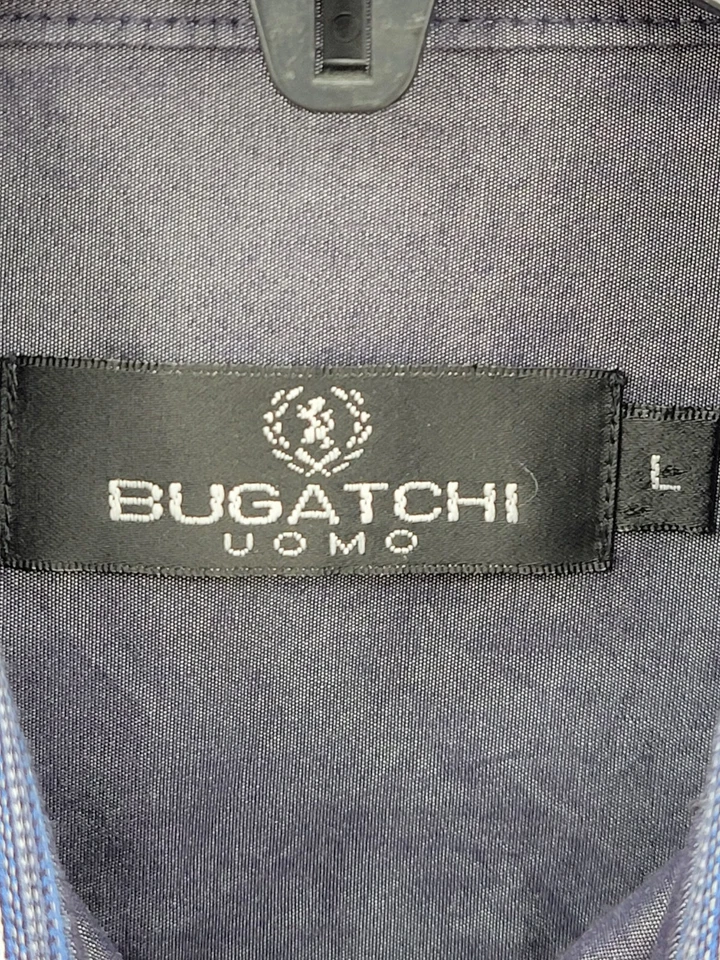 Bugatchi Shirt Mens Large Blue Gray Textured Contast Rockabilly Button Up Cotton - Image 3 of 4