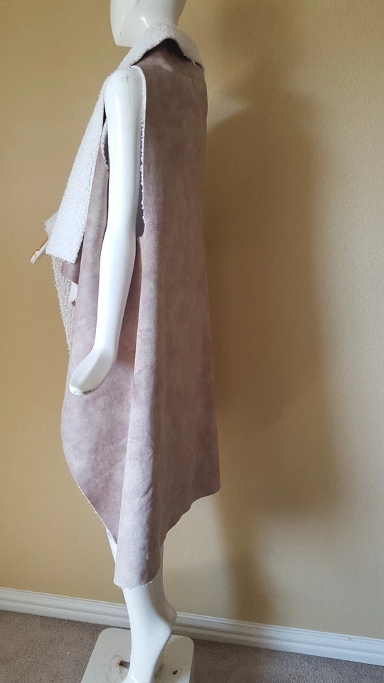 Nuevo con etiquetas Talla libre hasta XL imitación gamuza Sherpa color neutro chaleco abrigo vestido blusa 2 tonos Foto 3 de 4