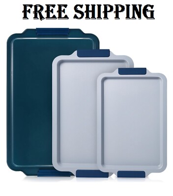 Non Stick Ceramic Baking Sheet Pan Set of 3, Natural Non Toxic Cookie Sheets for