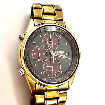 Seiko 7T32-7A99 Chronograph Alarm Quartz Watch Gold | eBay