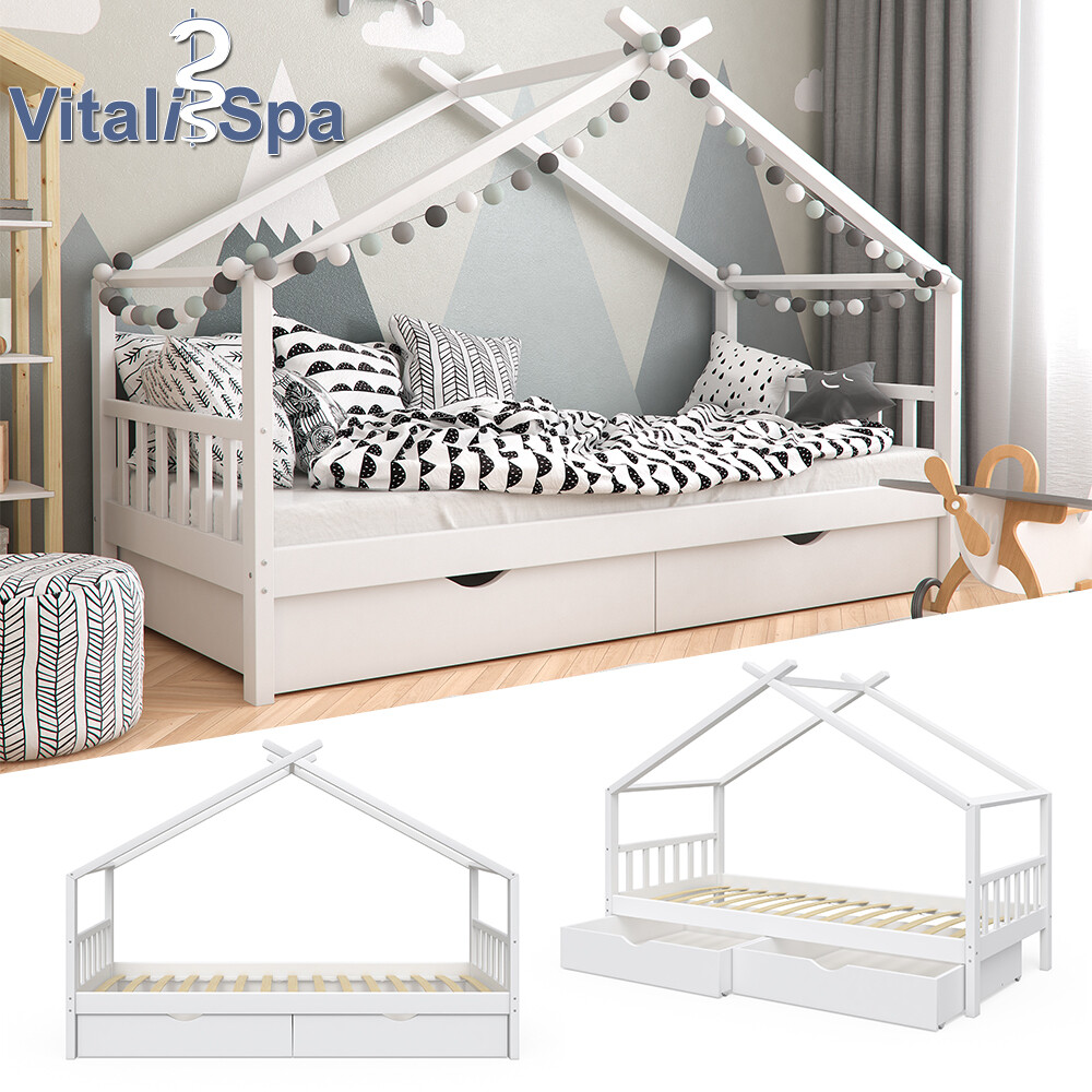 Lit enfant 90x200 tiroirs sommier lattes bois lit simple VITALISPA DESIGN