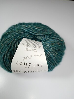 Katia Concept Yarn Cotton-Merino Tweed-115 Yards-Teal -Cotton/Wool Blend-NEW