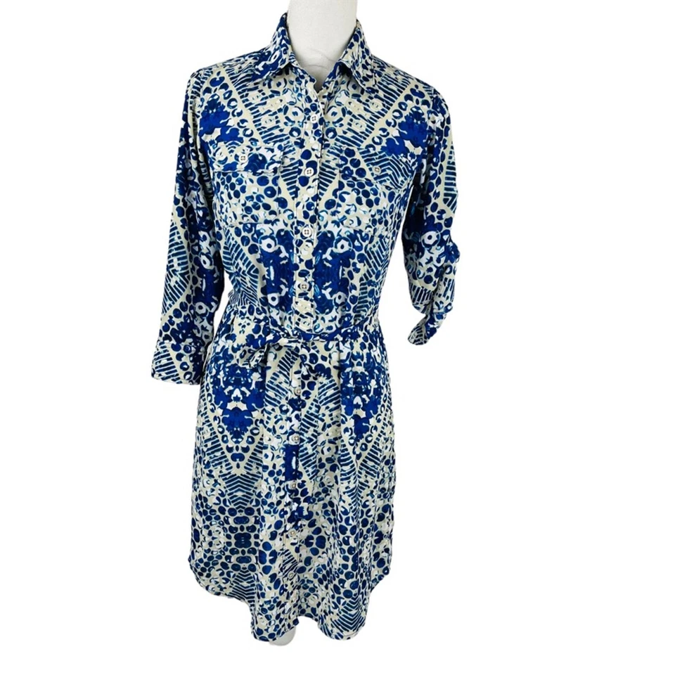 Camisa de vestir CABI para mujer talla XS estilo #422 cinturón con botones azul manga con lengüeta enrollable Foto 2 de 4