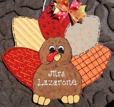 TURKEY SIGN Personalized Door Name Plaque Wood Autumn Fall Thanksgiving Teacher