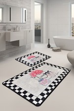 Bathroom Rugs Set 2 Pieces, Non Slip, Machine Washable, Digital Print Parfume
