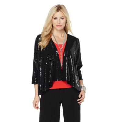 Slinky Brand Sequin Jacket with Lining (455048-K) Medium, Black B-103