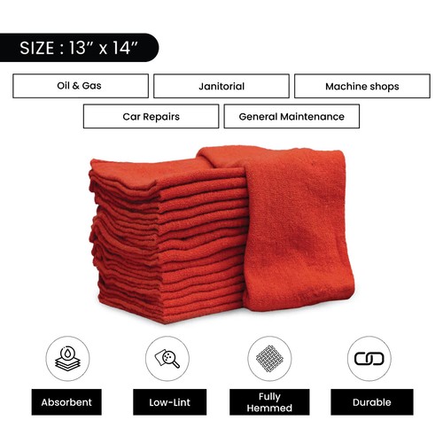 Premium Red Shop Towels For Cleaning - 13 x 14 inch Multipurpose Cleaning Towels - Picture 15 of 31