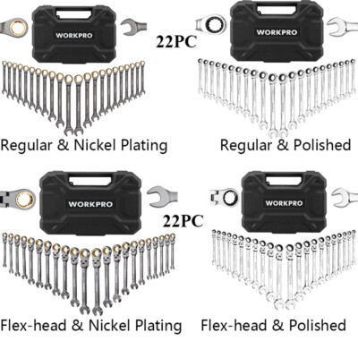 #ad WORKPRO 22PC Ratcheting Wrench Set with Organizer Box 72Teeth Combination Wrench $89.99