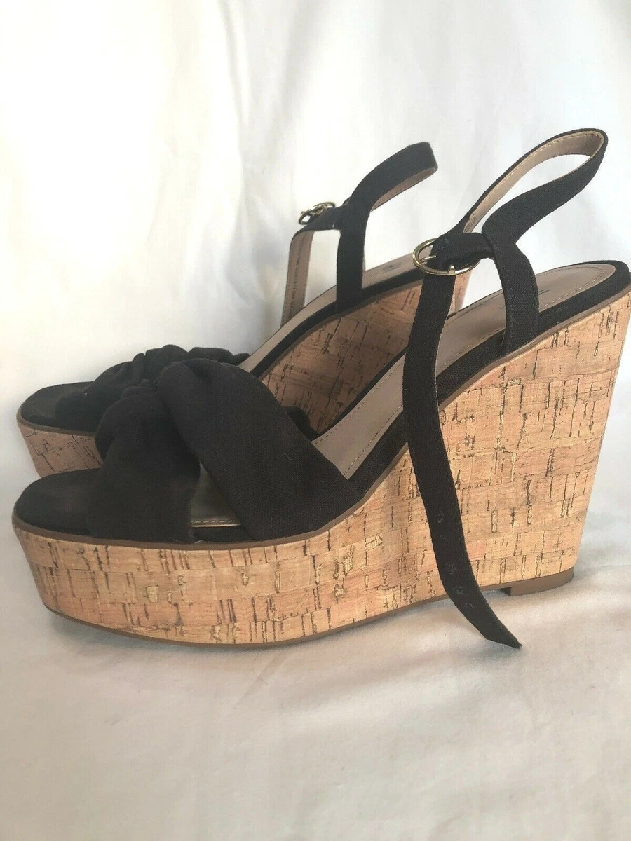 H M Summer Cork Wedges Black Fabric Twist Front Detail UK Size 4