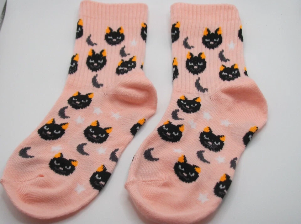NUEVO SIN ETIQUETAS S/M ROSA CON CALCETINES NEGROS GATOS Y LUNAS NIÑA - TALLA 9-13 (TALLA ZAPATO) Foto 2 de 2