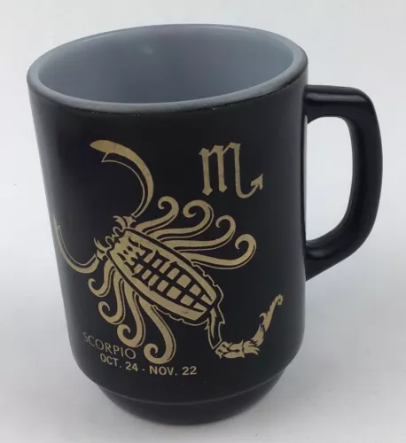 Vintage Anchor Hocking Scorpio Mug Cup Horoscope Astrology Black Gold