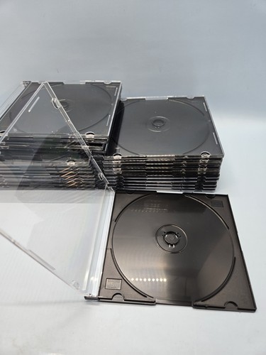 CD JEWEL CASES • Lot of 25 NEW Slim Black Clear Compact Disc Game Holders Snap - Photo 4/8