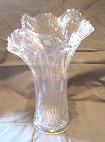 Clear~Swung Glass Vase~10.75" Tall~Ruffled Top Edge~Long Stem Roses/Flowers - Picture 2 of 11