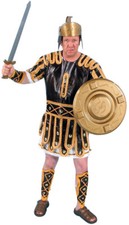 Roman Solider Costume Dxl. Men's Br/ Gold / Wht Tunic Armor Leg Arm Guards Lg