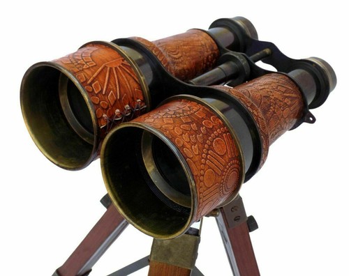 Antiguo Telescopio Binocular de Latón con Trípode de Madera Soporte Regalo Coleccionable Decoración - Imagen 3 de 4