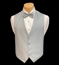 Men's Jean Yves Platinum Silver Tuxedo Vest  Tie Bow or Long Wedding Groom Prom