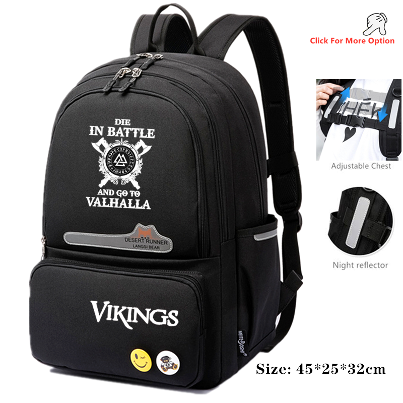Viking totem canvas Backpack School bag reflective stripe laptop