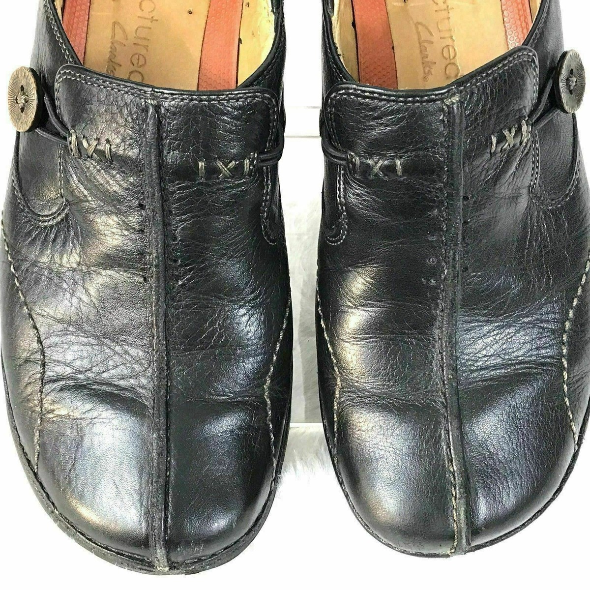 CLARKS Leather Shoes SIZE M BLACK SLIP ON LOAFER WOMEN'S US