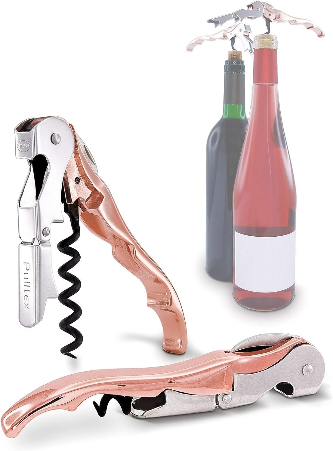 Couteau sommelier Pulltap's 3 pièces à double levier or rose pour ouvrir sans effort