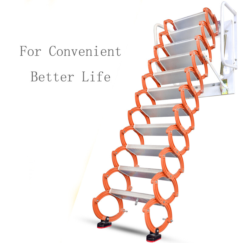 Alloy Retractable Folding Step Ladder for Attic Access in Orange