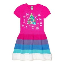 Trolls Girls’ Short Sleeve Sweater Dress Pink Striped Multicolor Christmas U Pic