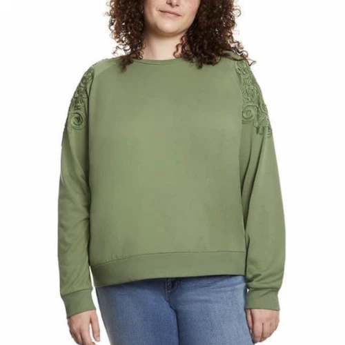 Gloria Vanderbilt Women s Pullover Lace Soft Sweatshirt Sage Large