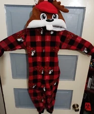 Buc-cee's Christmas One Piece Toddler Size 3t With Beaver Hoodie And Tail J51