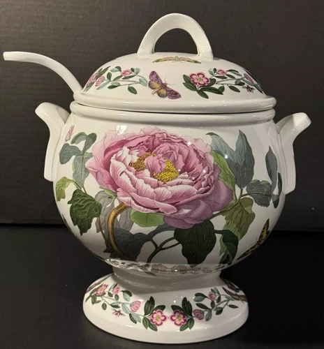 Portmeirion Botanic Garden Soup Tureen w/ Ladle Shrubby Peony England App 3qts.