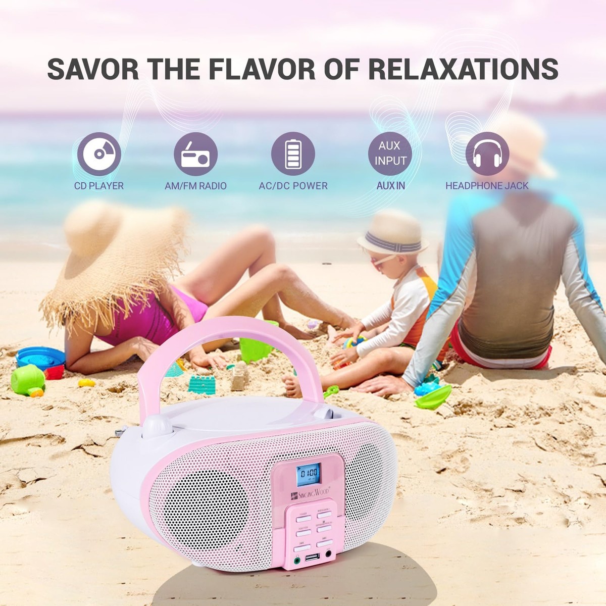 SingingWood GC01 Macarons Series Portable CD Player Boombox with