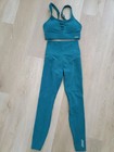 Lorna Jane teal emerald green full length pocket tights & bra set size XXS / XS